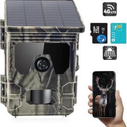 Caméra de Chasse Solaire 4G 2K 30MP, Camera de Chasse Vision Nocturne avec App Gratuite Carte SIM