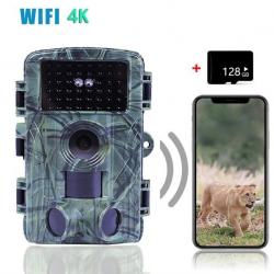 Caméra de chasse extérieure étanche via WIFI et Bluetooth IP66 60MP, 1600, 4K + SD 128 GB