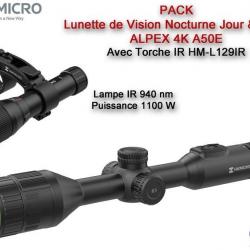 PACK Lunette HIKMICRO de Vision Nocturne ALPEX 4K A50E avec lampe IR 940 nm