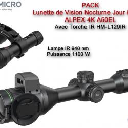 PACK Lunette HIKMICRO de Vision Nocturne ALPEX 4K A50EL - Télémètre et Torche IR 1100 mW