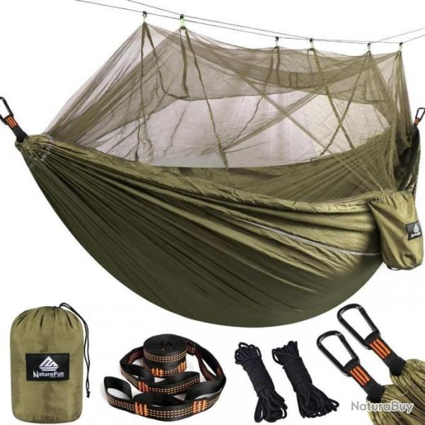 Hamac Ultra lger 300x200 cm 2 Places Moustiquaire Charge 300 kg Bivouac Nylon Parachute Vert Arme