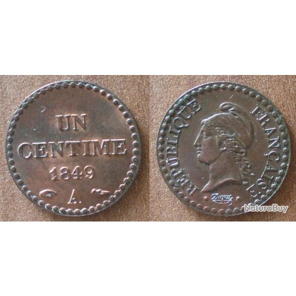 France 1 Centime 1849 Atelier A Paris Piece Dupre Republique Centime De Francs Cent