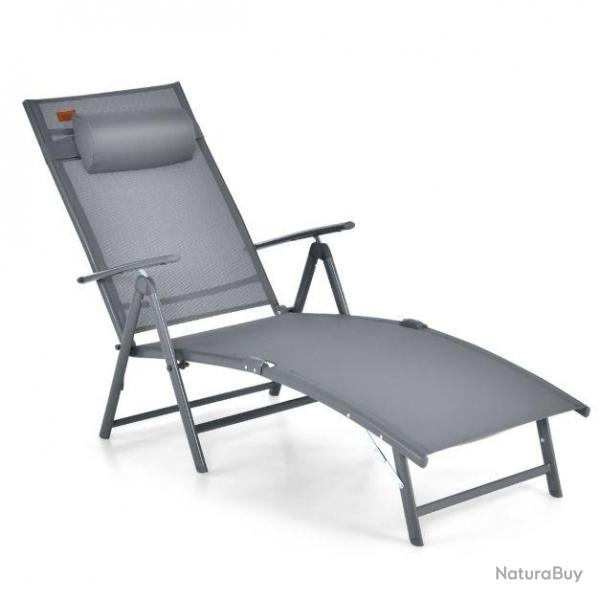Chaise longue pliante transat inclinable portable avec dossier rglable sur 7 positions bain de sol