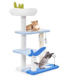 Arbre à chat sur le thème de l'océan centre d'activités à 3 niveaux avec griffoirs recouverts de si