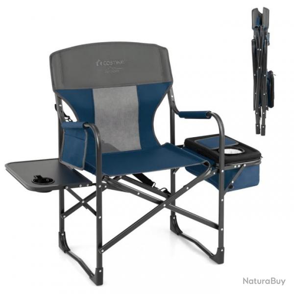 Chaise de camping pliante avec table latrale et sac isotherme charge 180kg sac de rangement sangle