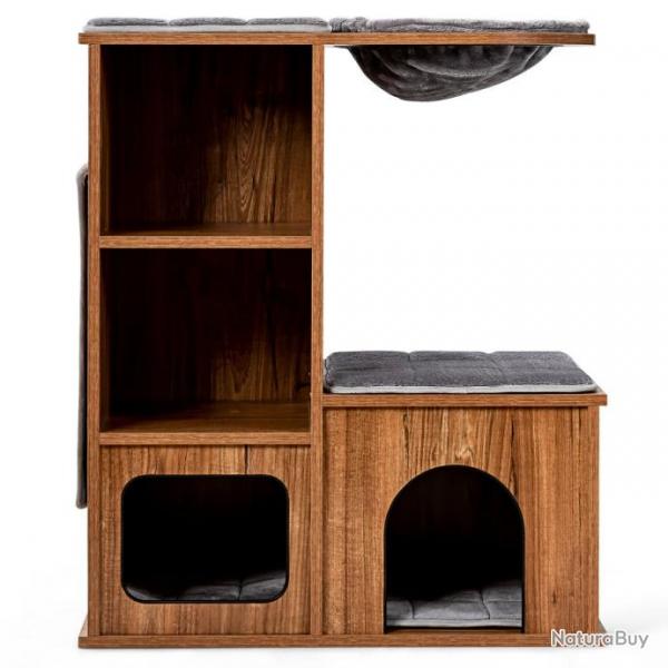 Arbre  chat avec 3 etagres en bois avec griffoirs et coussins niche centre d'activits charge 20