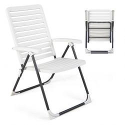 Chaise de jardin pliante en pp avec dossier réglable à 7 niveaux fauteuil d'extérieur avec cadre mé