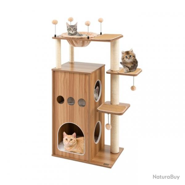 Arbre  chat de 132,5 cm avec niche  2 niveaux boules  ressort tour de jeux pour chats avec couss
