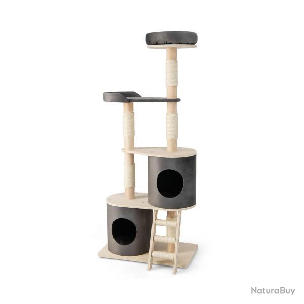 Arbre  chat 160 cm avec chelle en sisal et coussin amovible centre d'activits pour chat avec 2 c