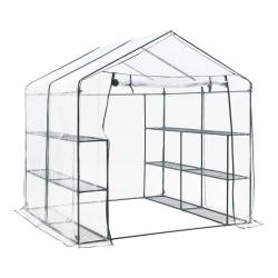 Serre de jardin en acier et PVC avec étagère s intégrées 200 x 200 x 220 cm 03_0008249