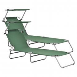Lot de 2 transats avec pare-soleil acier polyester argenté vert foncé 03_0006429