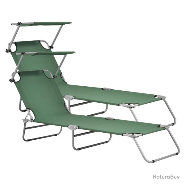 Lot de 2 transats avec pare-soleil acier polyester argent vert fonc 03_0006429