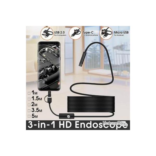 camra d'endoscope USB de TYPE C 7mm 2 mtres Flexible
