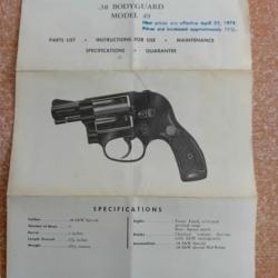 Notice originale Smith & Wesson 49 Bodyguard (année 1974).