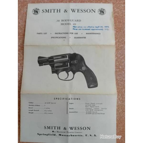Notice originale Smith & Wesson 49 Bodyguard (anne 1974).
