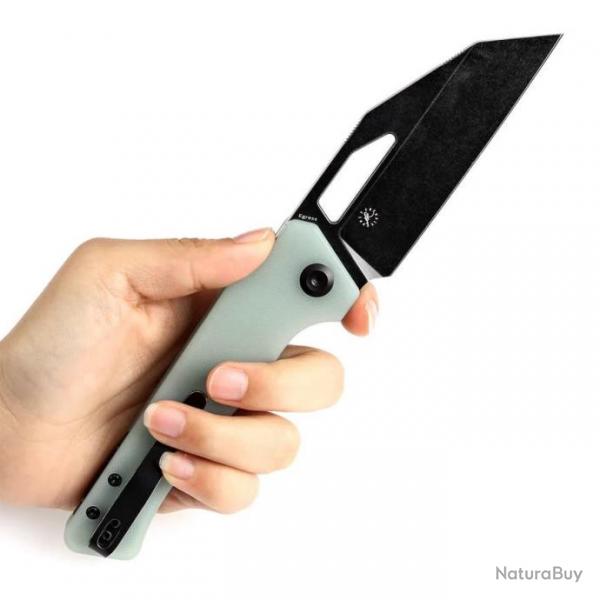 Couteau KANSEPT Egress Jade Manche G10 Lame Acier 14C28N Tanto Reverse BLK Linerlock Clip KT1033A6