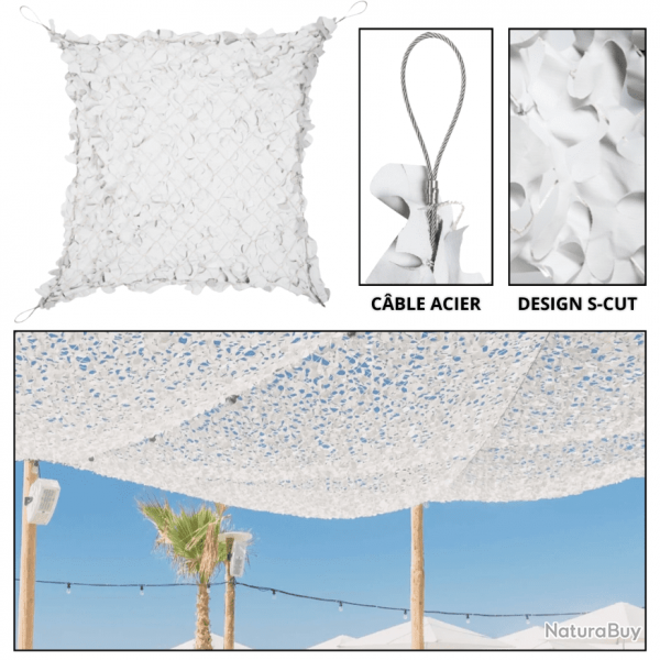 Filet de Camouflage / Voile d'ombrage Blanc - Renforcé Câble Acier - CamoShadow® 4 x 4 m