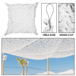Filet de Camouflage / Voile d'ombrage Blanc - Renforcé Câble Acier - CamoShadow® 3 x 3 m