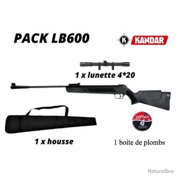 Pack Carabine  plombs Kandar Cal 4.5 mm (LB600) + 1 boite de plombs + lunette + housse 10 joules