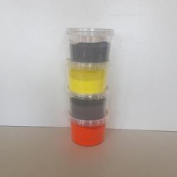 Bullet powder coating. Poudre peinture epoxy thermolaquage industriel (jaune, orange et 2x gris)