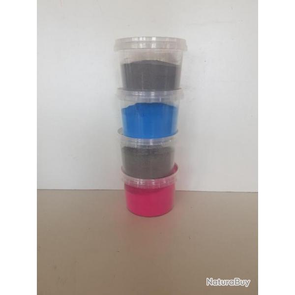 Bullet powder coating. Poudre peinture epoxy thermolaquage industriel (bleu, rose et 2x gris)