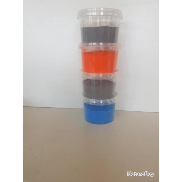 Bullet powder coating. Poudre peinture epoxy thermolaquage industriel (orange, bleu et 2x gris)