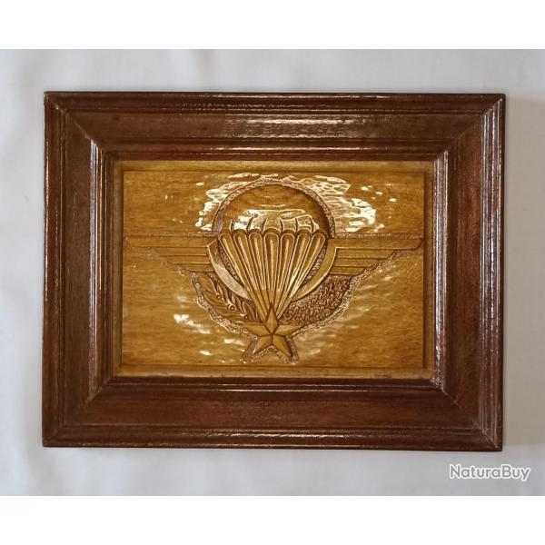Cadre bois sculpt brevet parachutiste souvenir foyer