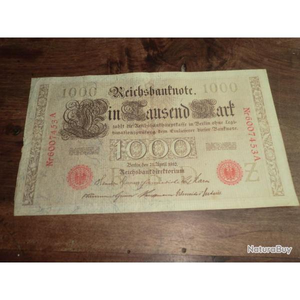 billet de 1000 deutsche mark 1910  / No 6007453 A