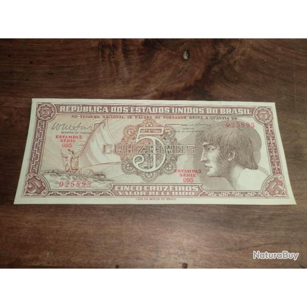 billet 5 cruzeiros rpublique brasil / 025893 serie 095