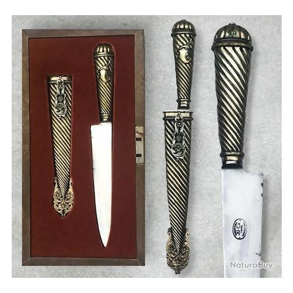 RARISSIME & SUPERBE DAGUE / GLAIVE ARGENTINE + COFFRE EN BOIS, TYPE GAUCHO, XIX, ORIGINAL