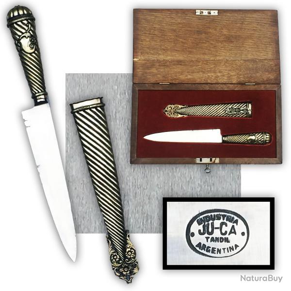 RARISSIME & SUPERBE DAGUE / GLAIVE ARGENTINE + COFFRE EN BOIS TYPE GAUCHO XIX ORIGINAL