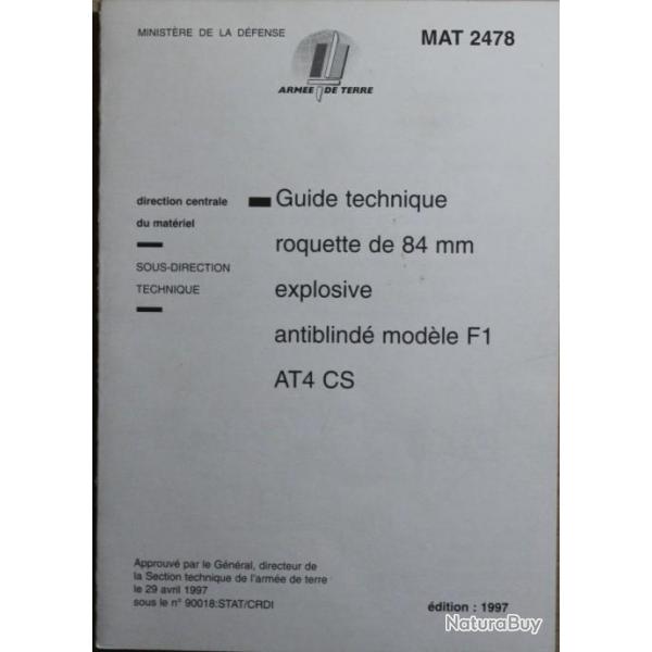 Guide technique roquette de 84 mm explosive antiblind Mle F1 - AT4 CS