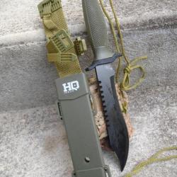 Couteau de Garde Forestier Ranger Africain Lame Acier 3Cr15 Fonction Scie Manche Abs Etui Nylon 001
