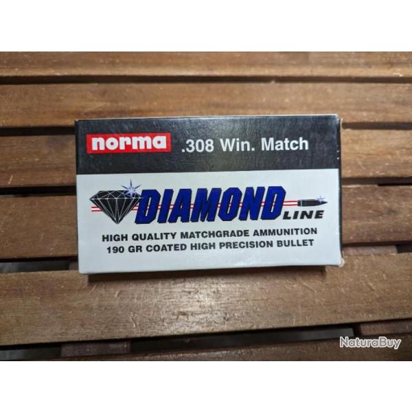 Boite de 20 cartouches 308 Winchester Match - Norma Diamond Line - 190 grains