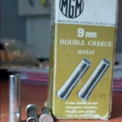 9mm double charge métal nickel - boite carton 20 pièces - marque MGM