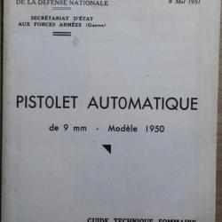 Guide technique sommaire du Pistolet automatique de 9 mm - Mle 1950