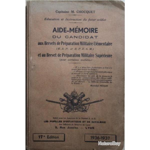 Livre Aide mmoire du candidat aux Brevets de prparation Militaire Elmentaire et Suprieur de 1936