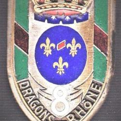 8° Régiment de Dragons "du Rhône". T3. bande cramoisie. émail grand feu. D.172. 1 boléro plat.