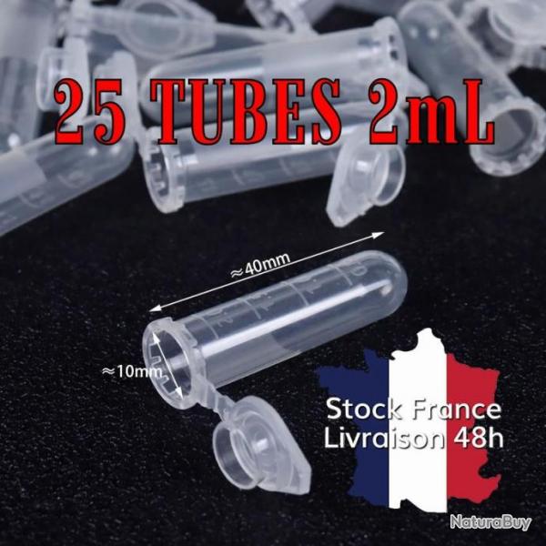 25 tubes laboratoire 2mL dosettes pour la poudre noire et la semoule - Envoi rapide depuis la France