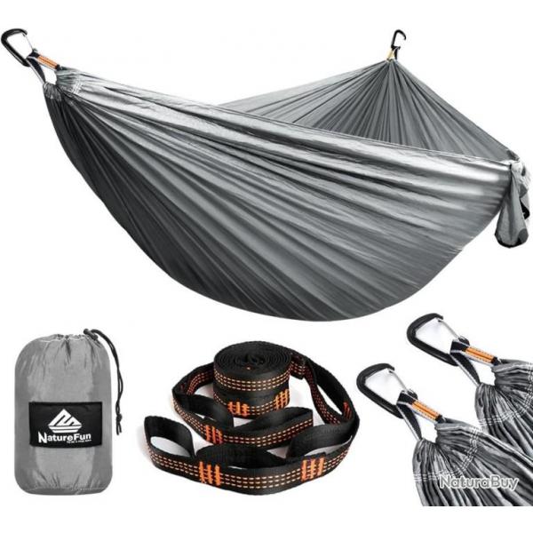 Hamac Ultra Lger 300x200cm 2 Places Charge 300 kg Bivouac Nylon Parachute Schage Rapide Gris