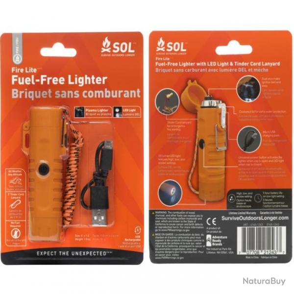 Briquet lectrique rechargeable USB SOL Fire Lite Fuel Free Plasma Lighter