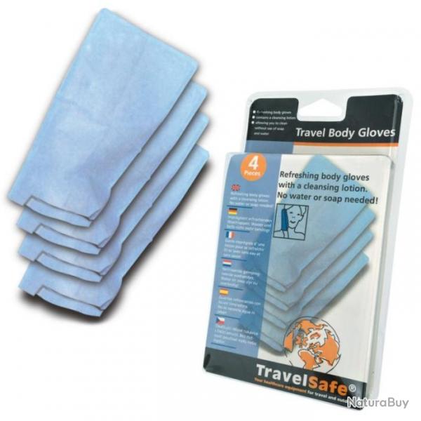 Gants de toilette imprgns TravelSafe Travel Body Gloves (lot de 4)