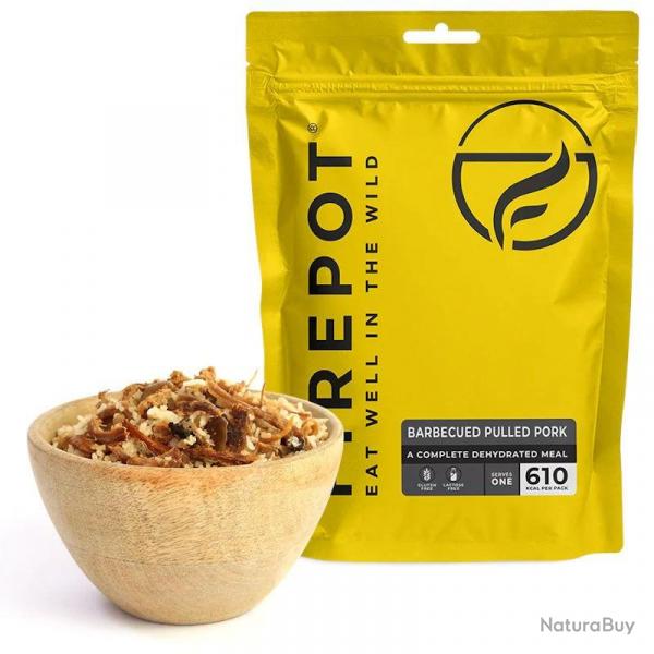 Repas dshydrat Firepot Porc effiloch au barbecue et riz