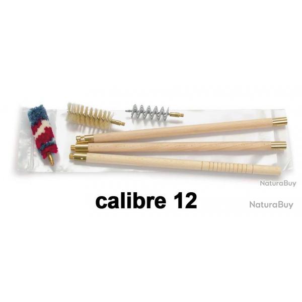 Kit nettoyage fusil 3 brins bois + 3 couvillons cal .12