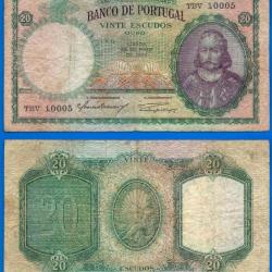 Portugal 20 Escudos 1954 Billet Escudo Europe Menezes