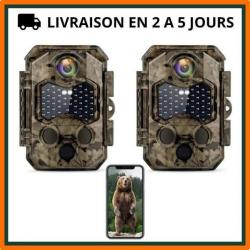 Pack de 2 caméras de chasse 4KUHD 48MP Wifi - 45 LED - Forêt - Livraison gratuite