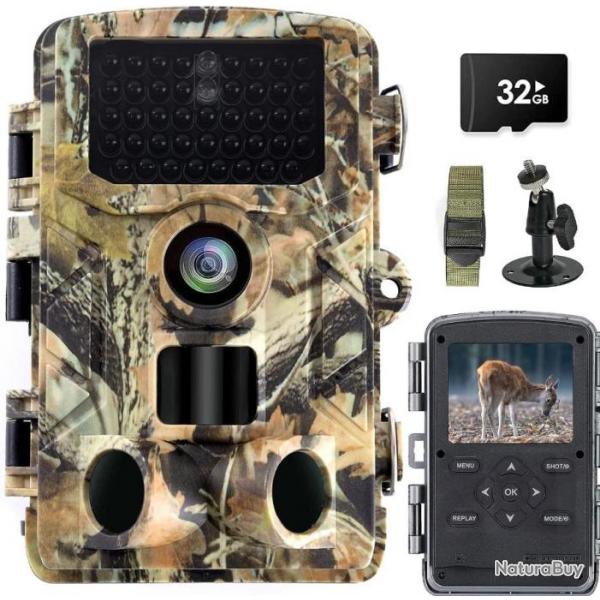 Camera de Chasse Nocturne 50MP 4K Infrarouge Nocturne Animaux Pige Photographique LCD 2,0" tanche