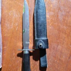 Dague artisanale Mongin lame 25 cm, avec manche en corne de buffle noir (rare) avec étui cuir noir
