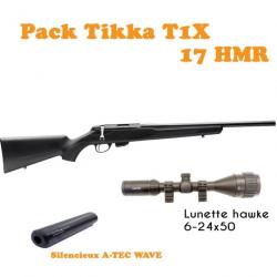 Pack carabine TIKKA T1x MTR cal.17Hmr + HAWKE 6-24x50 + ATEC WAVE 1/2X20 UNF