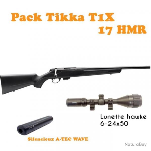 Pack carabine TIKKA T1x MTR cal.17Hmr + HAWKE 6-24x50 + ATEC WAVE 1/2X20 UNF